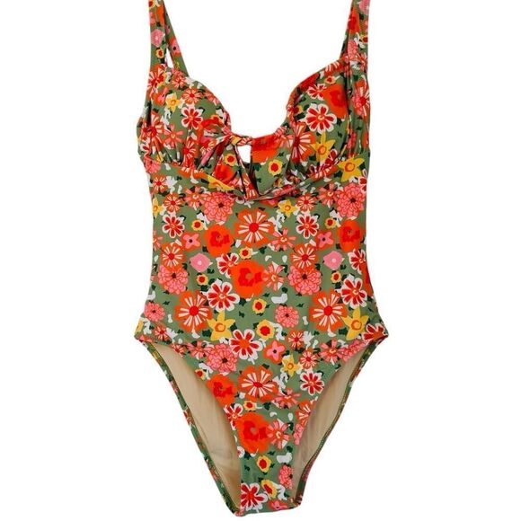 BERLOOK Women's Tie Floral Sexy One-Piece Tankini Swimsuit Size Small - Picture 1 of 7